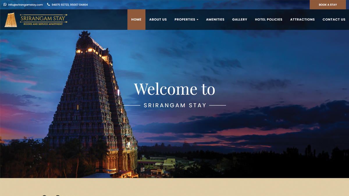 Srirangam Stay website project by Baptist Digitek